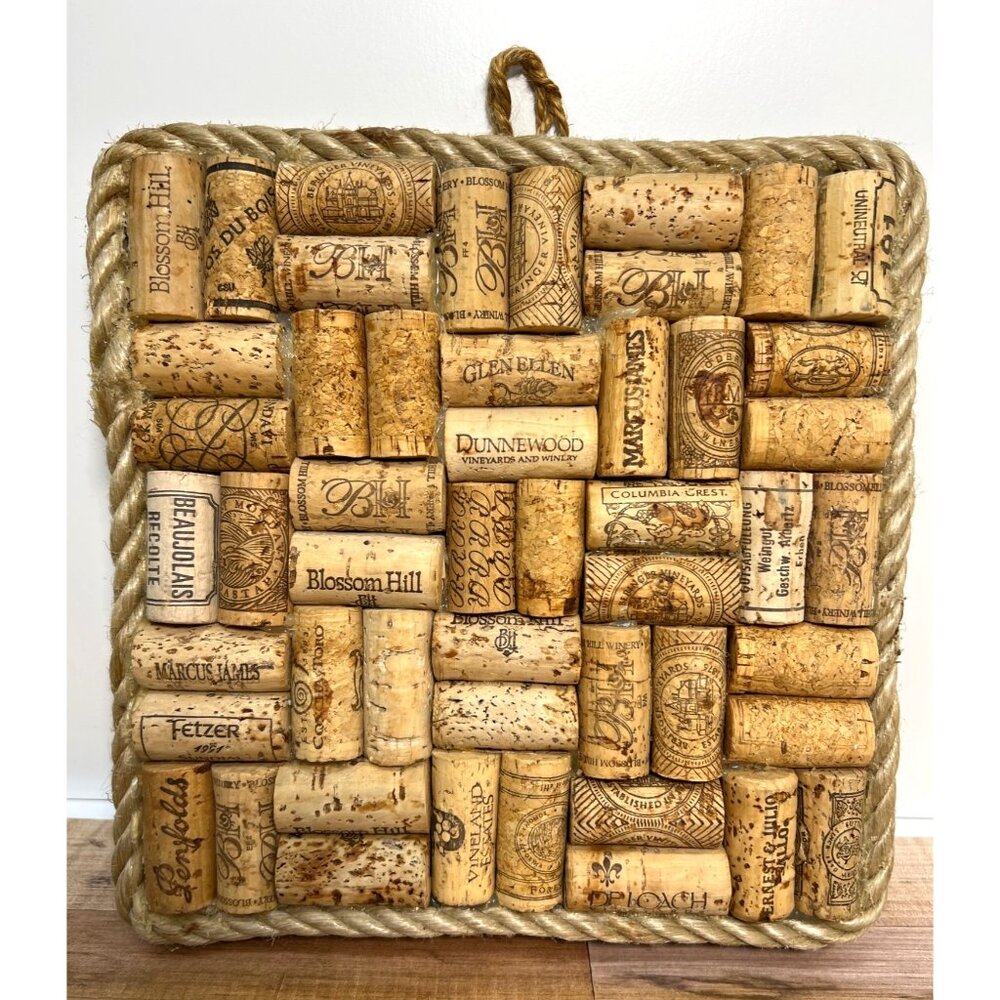 Wine Cork & Rope Square Wall Decor With Hanging Loop
